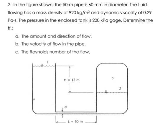 Solved 2. In the figure shown, the 50-m pipe is 60 mm in | Chegg.com