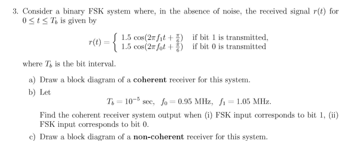 Solved 3. Consider a binary FSK system where, in the absence | Chegg.com