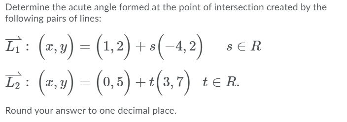 Solved Determine the acute angle formed at the point of | Chegg.com