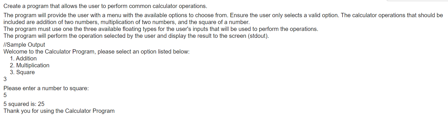 Solved Create a program that allows the user to perform | Chegg.com