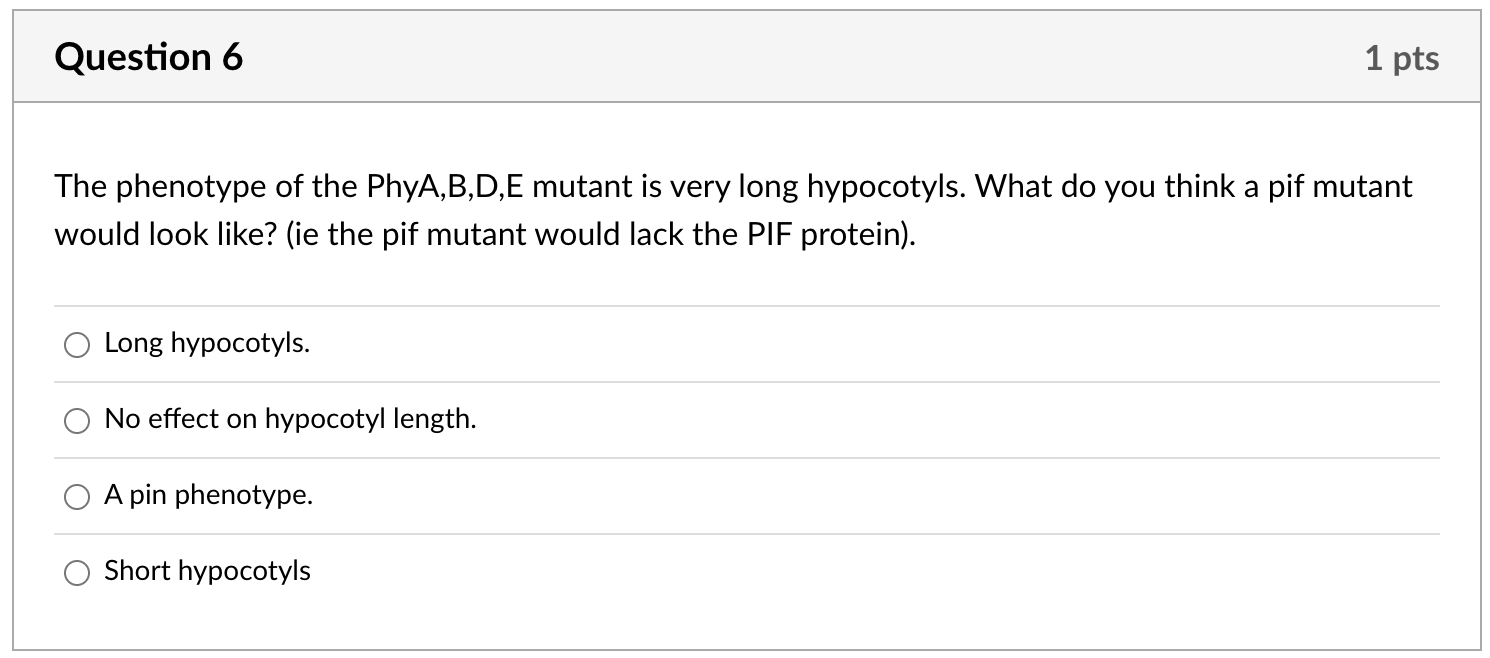 Solved Question 5 1 pts The interaction between PhyB and the | Chegg.com