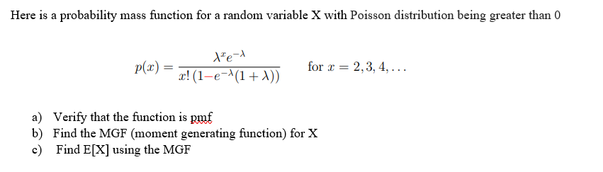 Solved Here is a probability mass function for a random | Chegg.com
