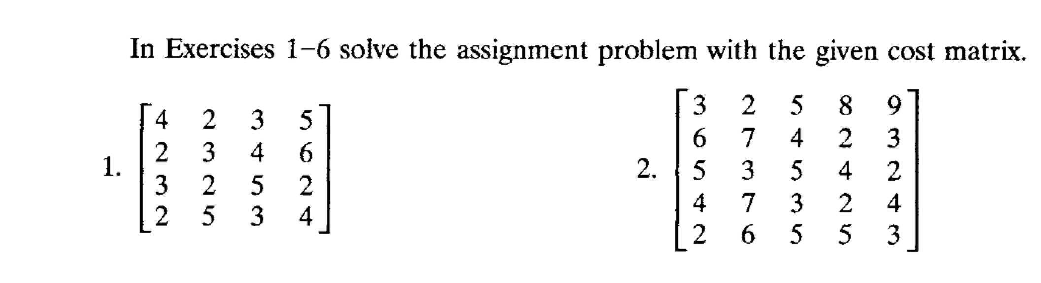 Solved In Exercises 1-6 solve the assignment problem with | Chegg.com