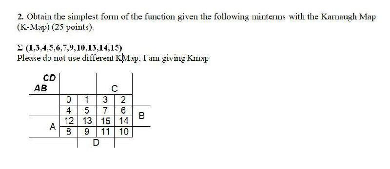 Solved 2. Obtain the simplest form of the function given the | Chegg.com