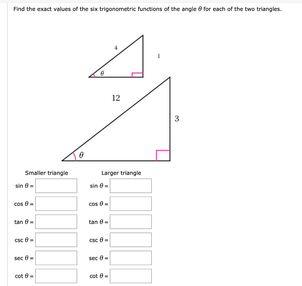 Solved Find the exact values of the six trigonometric | Chegg.com