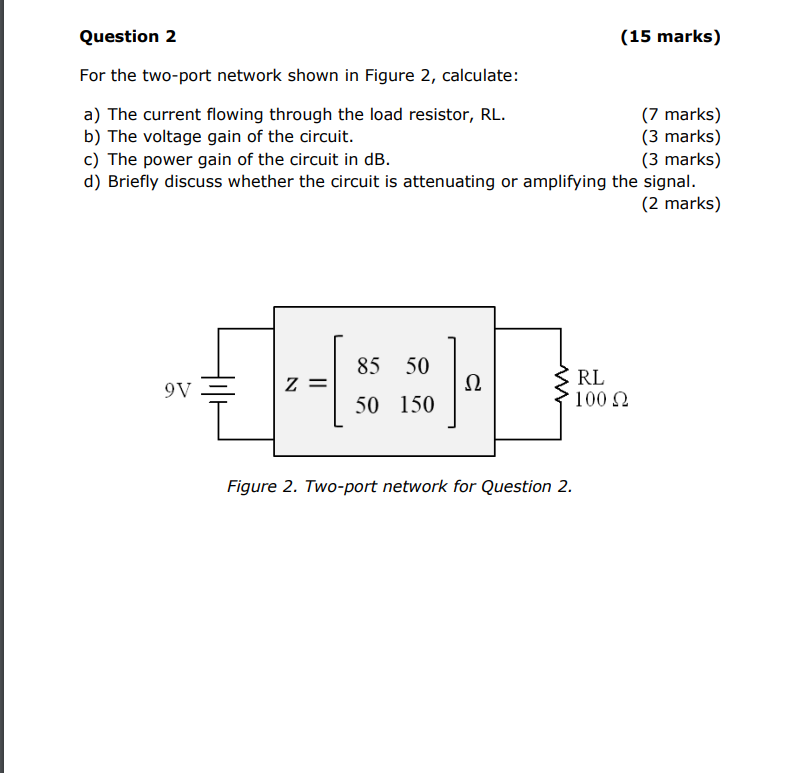Solved Question 2 (15 marks) For the two-port network shown | Chegg.com