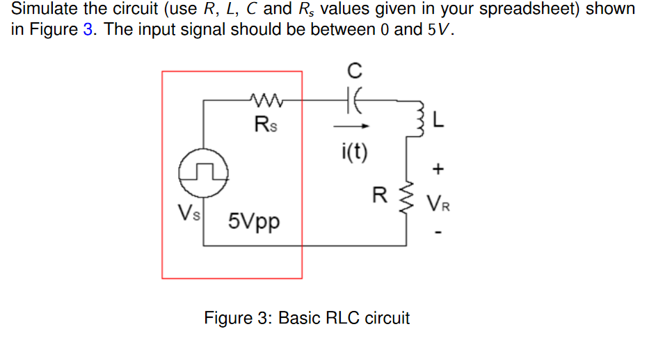 Simulate the circuit (use R, L, C and Rs values given | Chegg.com