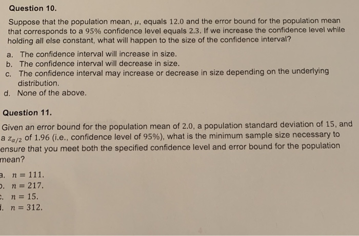 Solved Question 10. Suppose that the population mean, μ, | Chegg.com