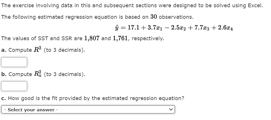 Solved The exercise involving data in this and subsequent | Chegg.com