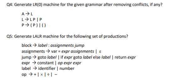 Solved Q4: Generate LR(0) machine for the given grammar | Chegg.com