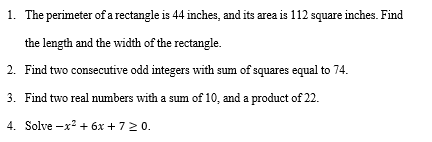Solved 1. The perimeter of a rectangle is 44 inches, and its | Chegg.com