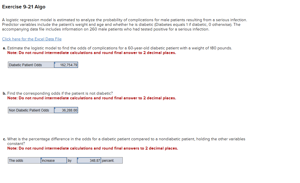 Solved Exercise 9-21 ﻿AlgoA logistic regression model is | Chegg.com
