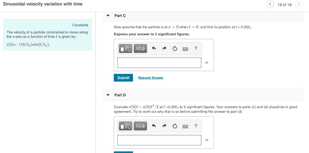 Solved Sinusoidal velocity variation with time 16 of 16 | Chegg.com