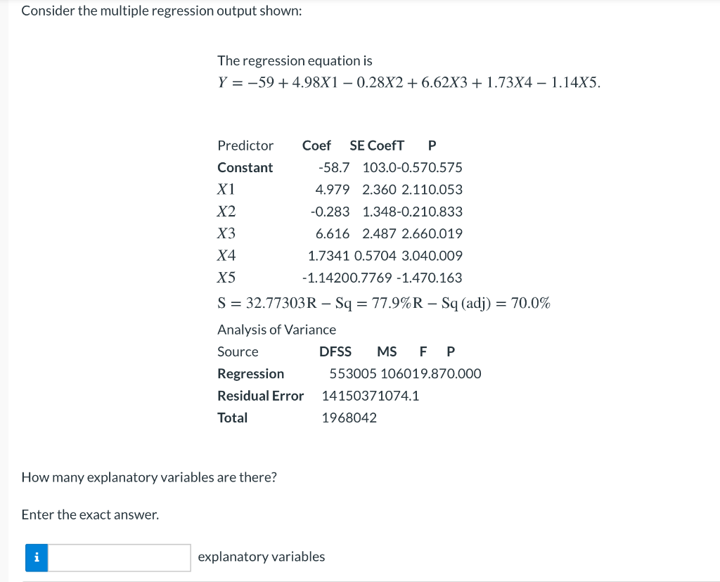 Solved Consider the multiple regression output shown: The | Chegg.com