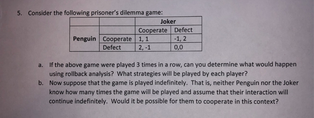 Solved Consider the following prisoner's dilemma game: 5. | Chegg.com