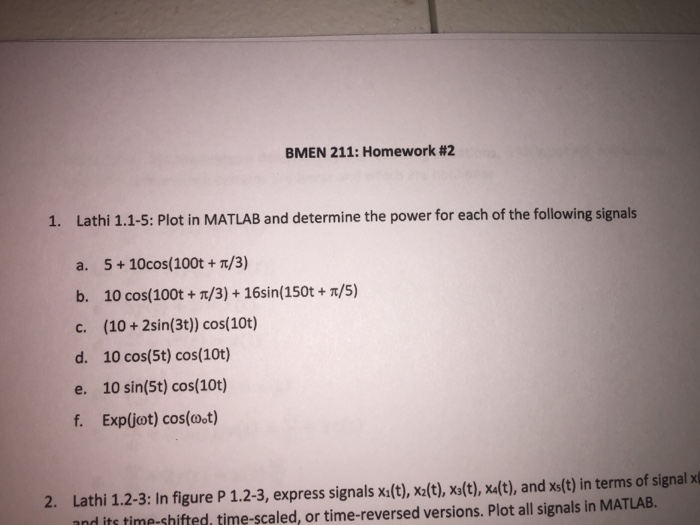 Solved Plot in MATLAB and determine the power for each of | Chegg.com