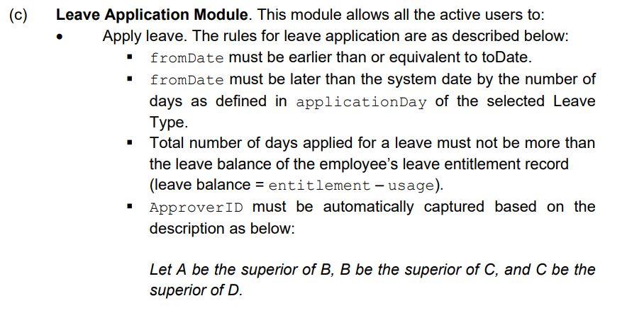 Solved Leave Application Module. This module allows all the | Chegg.com