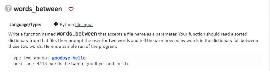Solved PYTHON PLEASE Write a function named words_between | Chegg.com