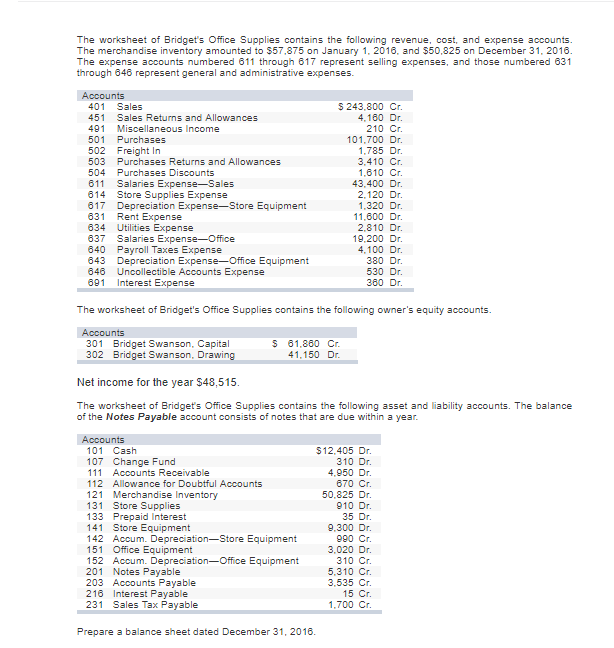 Solved The worksheet of Bridget's Office Supplies contains
