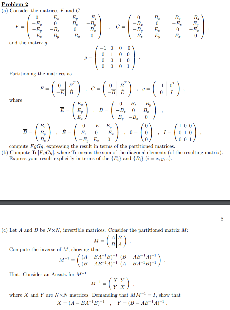 Problem 2 A Consider The Matrices F And G 0 E E Chegg Com