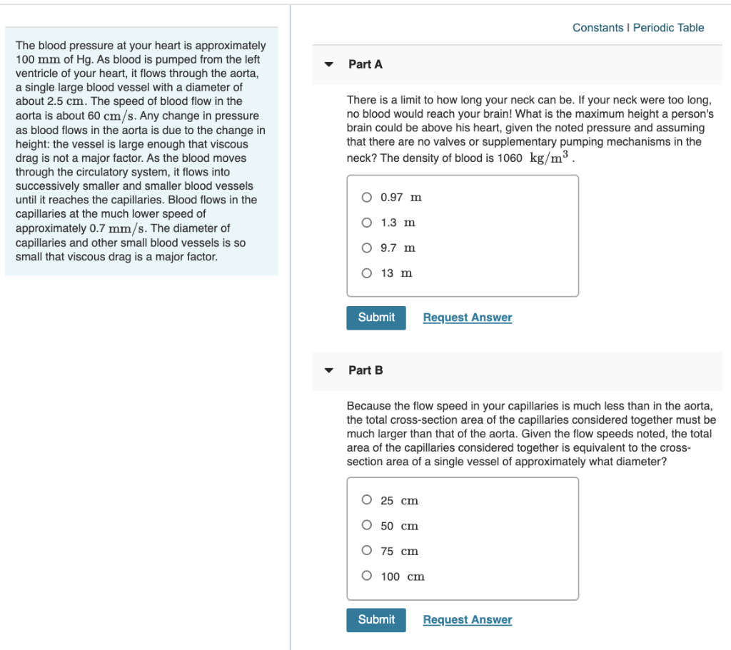 Solved Constants Periodic Table Part A The blood pressure at | Chegg.com
