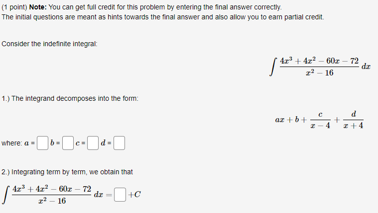 Solved (1 point) Note: You can get full credit for this | Chegg.com