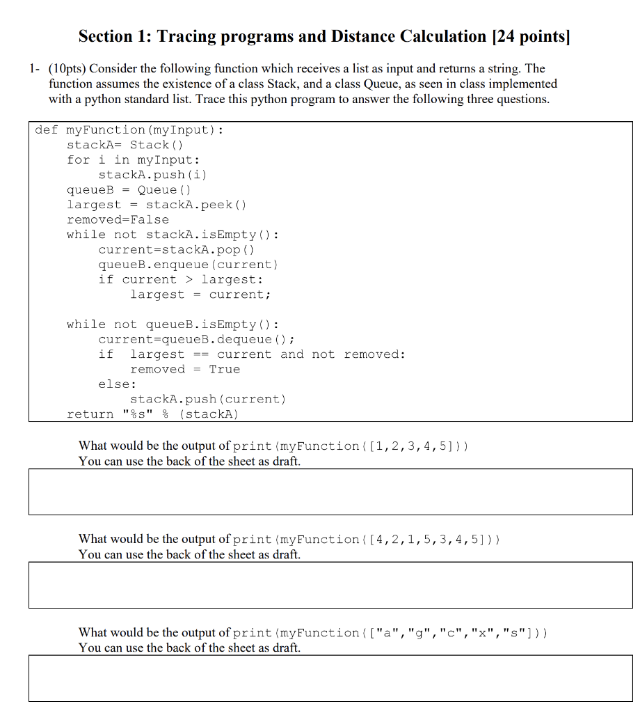 Section 1: Tracing programs and Distance Calculation | Chegg.com