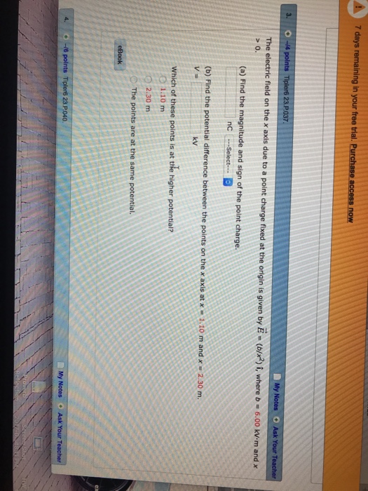 Solved The electric field on the x axis due to a point | Chegg.com