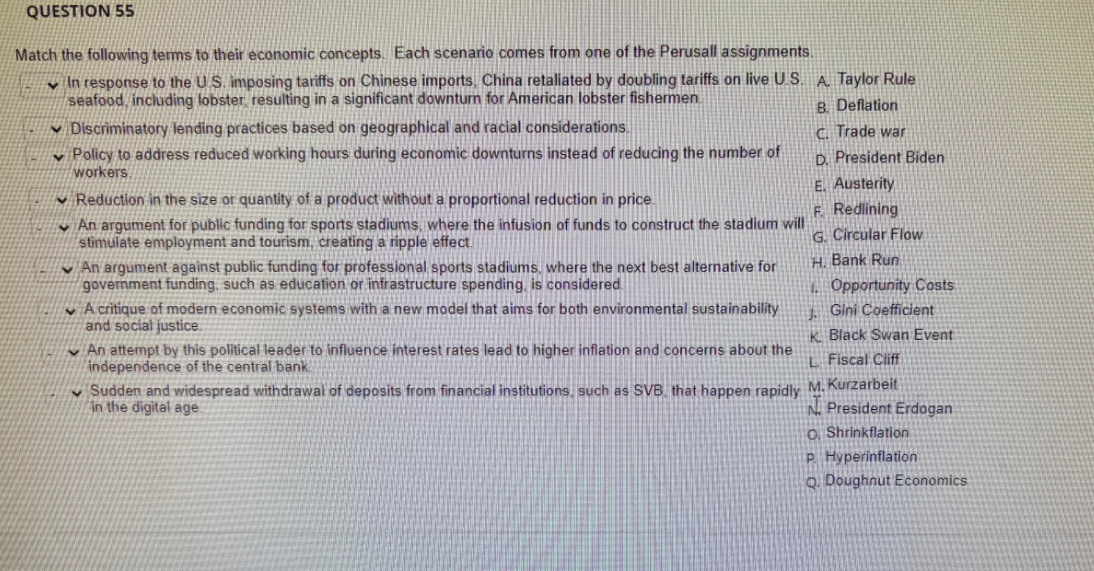 Solved Match The Following Terms To Their Economic Concepts. | Chegg.com