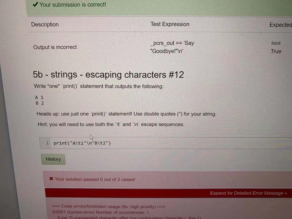 Solved Your Submission Is Correct! Description Test | Chegg.Com