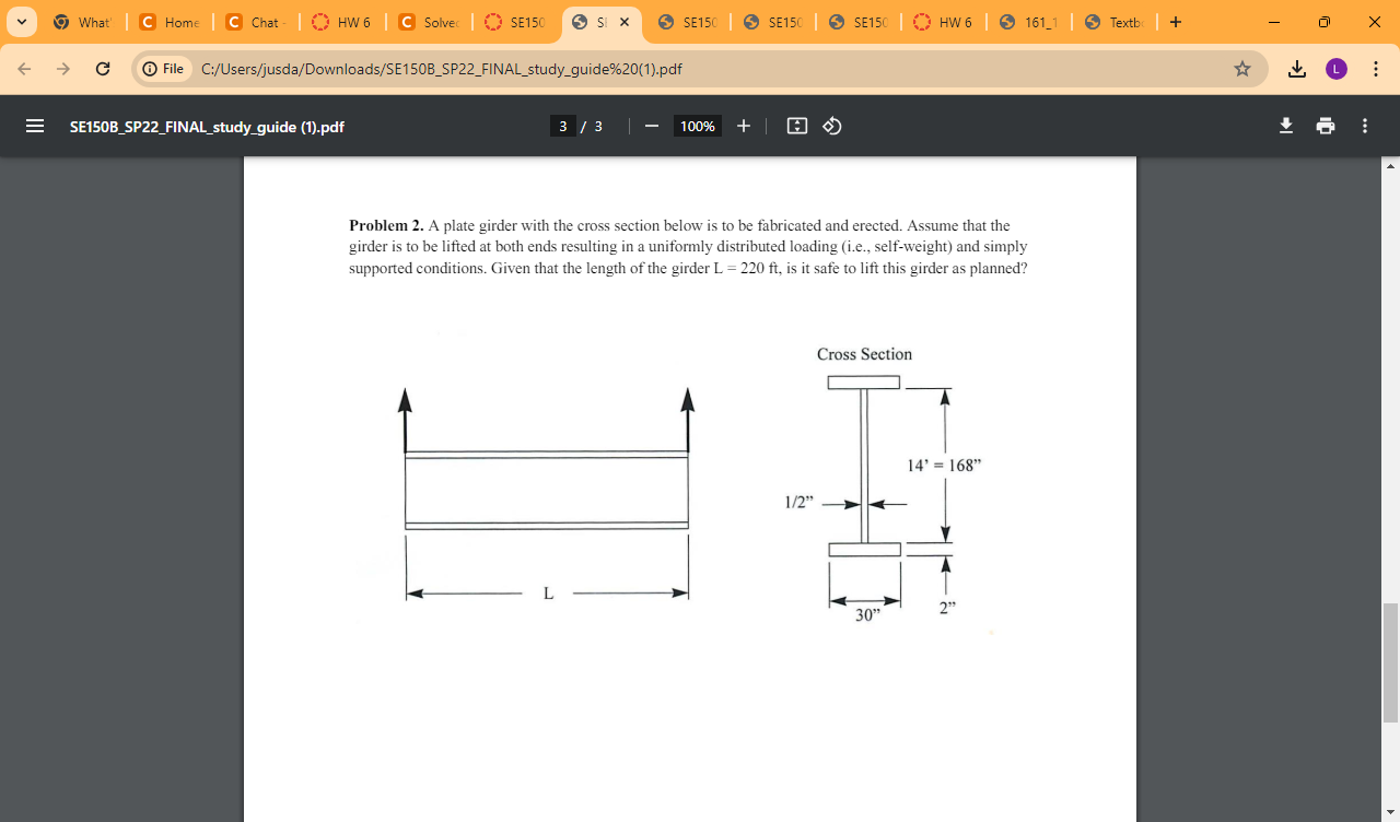 Solved Problem 2. ﻿A plate girder with the cross section | Chegg.com