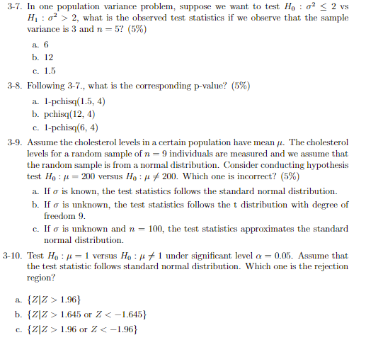 Solved 3-7. In one population variance problem, suppose we | Chegg.com