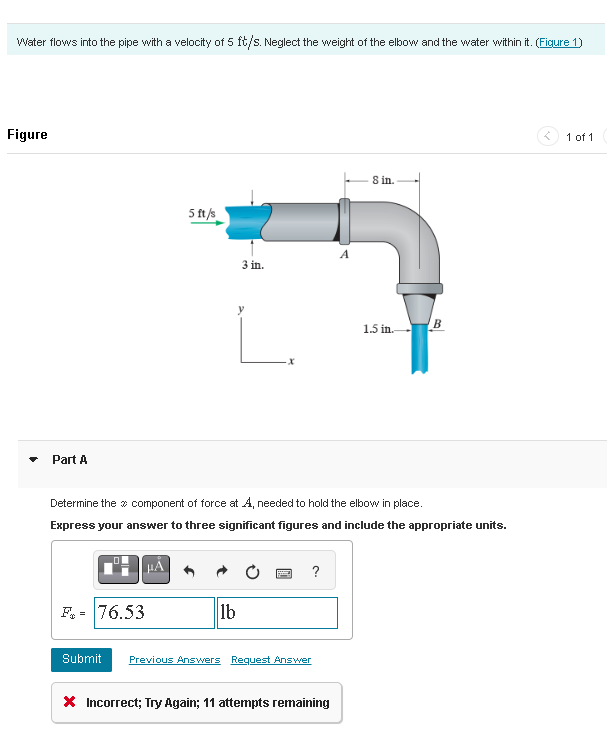 Solved Water flows into the pipe with a velocity of 5ft/s. | Chegg.com