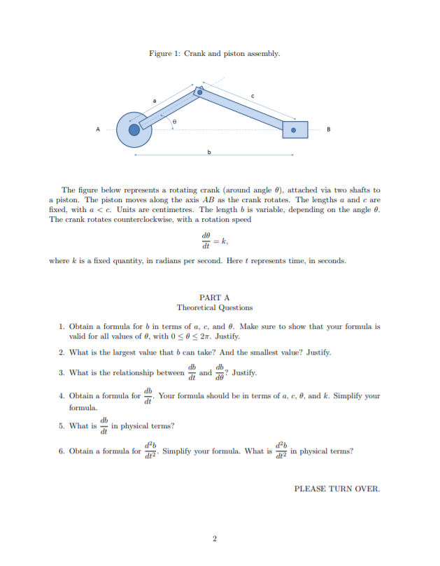 Solved Figure 1: Crank And Piston Assembly. B B The Figure | Chegg.com