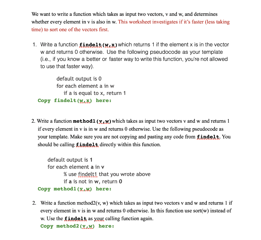 Solved 2. Write a function method2(v, w) which takes as | Chegg.com