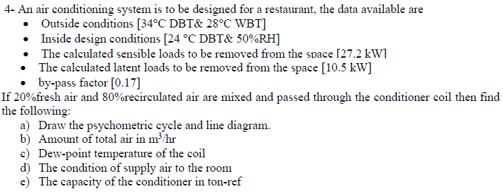 4- An air conditioning system is to be designed for a | Chegg.com