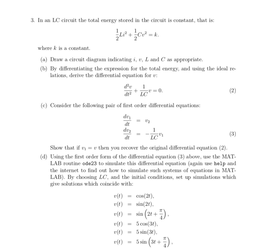 3. In an LC circuit the total energy stored in the | Chegg.com