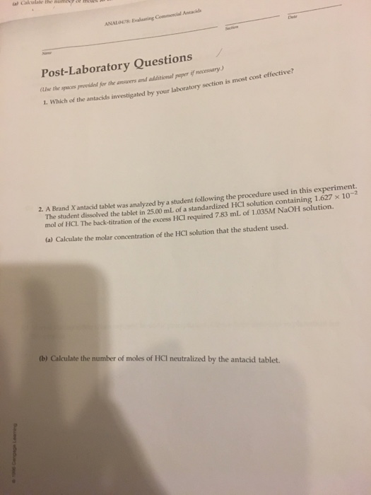 Solved Which of the antacids investigated by your laboratory