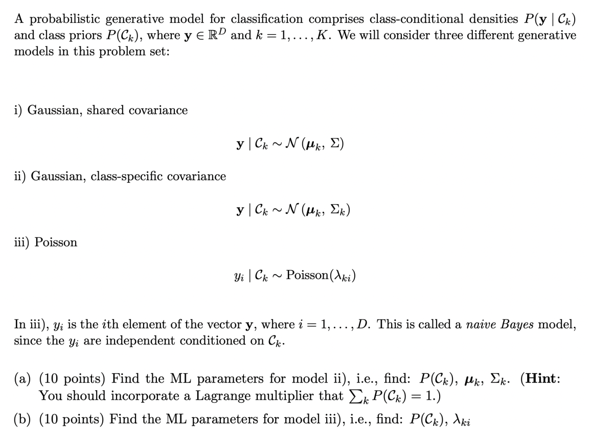 A probabilistic generative model for classification | Chegg.com