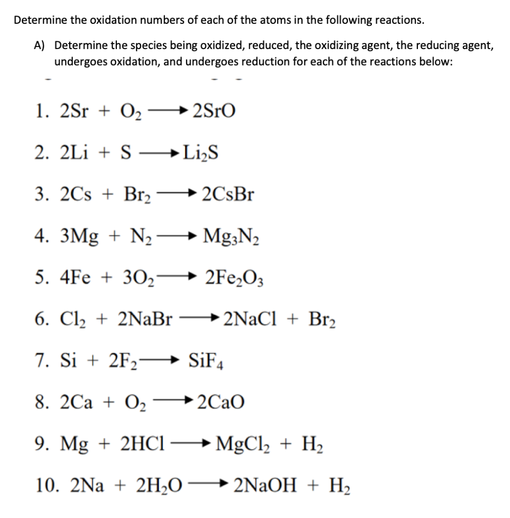 Solved Determine the oxidation numbers of each of the atoms | Chegg.com