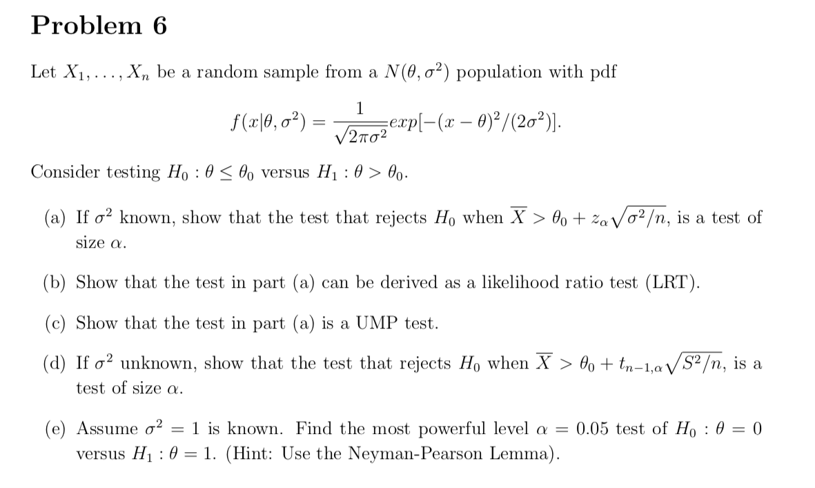 Solved Problem 6 Let X1,. Xn be a random sample from a | Chegg.com