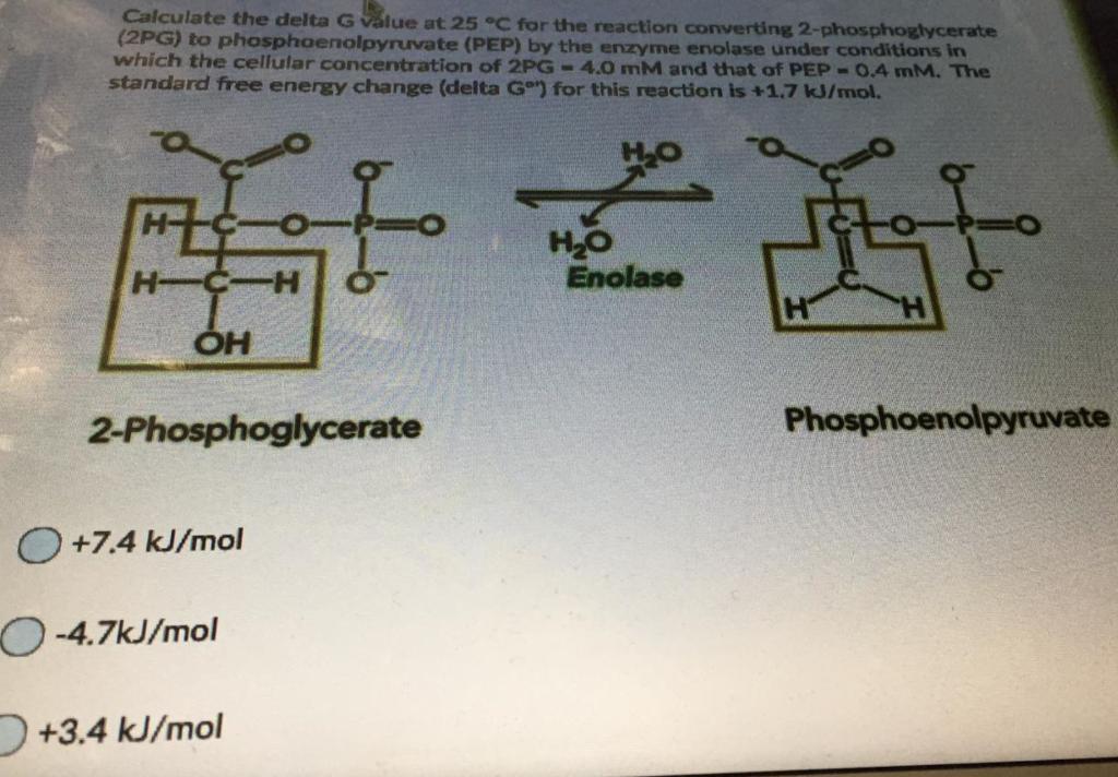Calculate the delta G value at 25 °C for the reaction