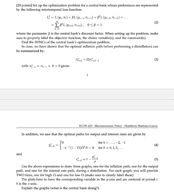 Solved [20 points] Set up the optimization problem for a