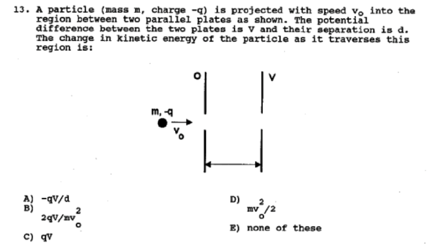Solved 13. A particle (mass m, charge q) is projected with