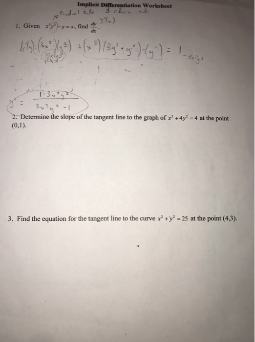 Solved Implicit Differentiation Worksheet 1. Giveny, find