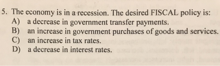 Solved 5. The economy is in a recession. The desired FISCAL | Chegg.com