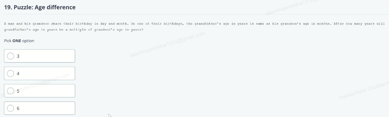 Solved 19. ﻿Puzzle: Age difference grandfather's age in | Chegg.com
