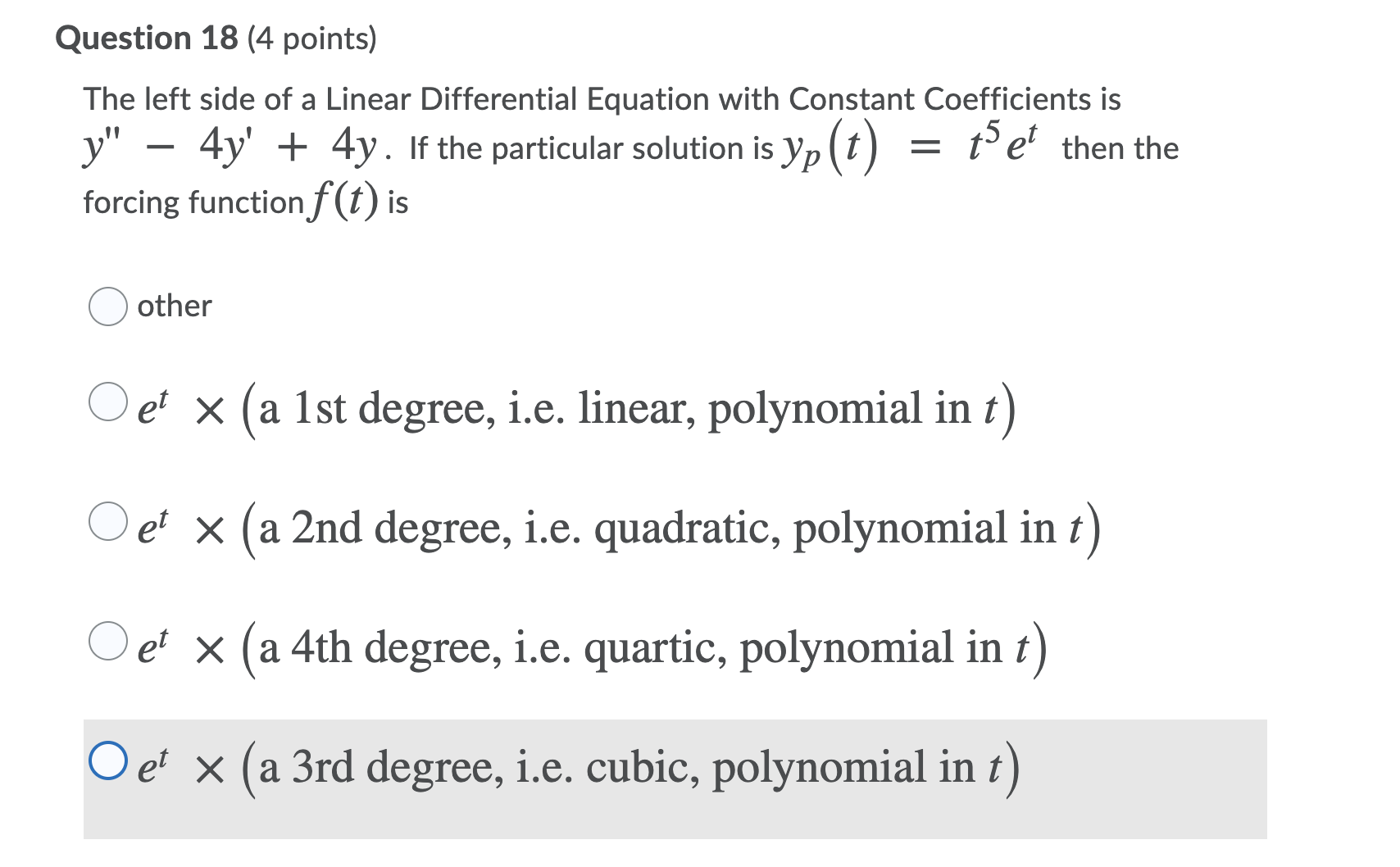 Solved Question 16 (4 points) A Linear Differential Equation | Chegg.com