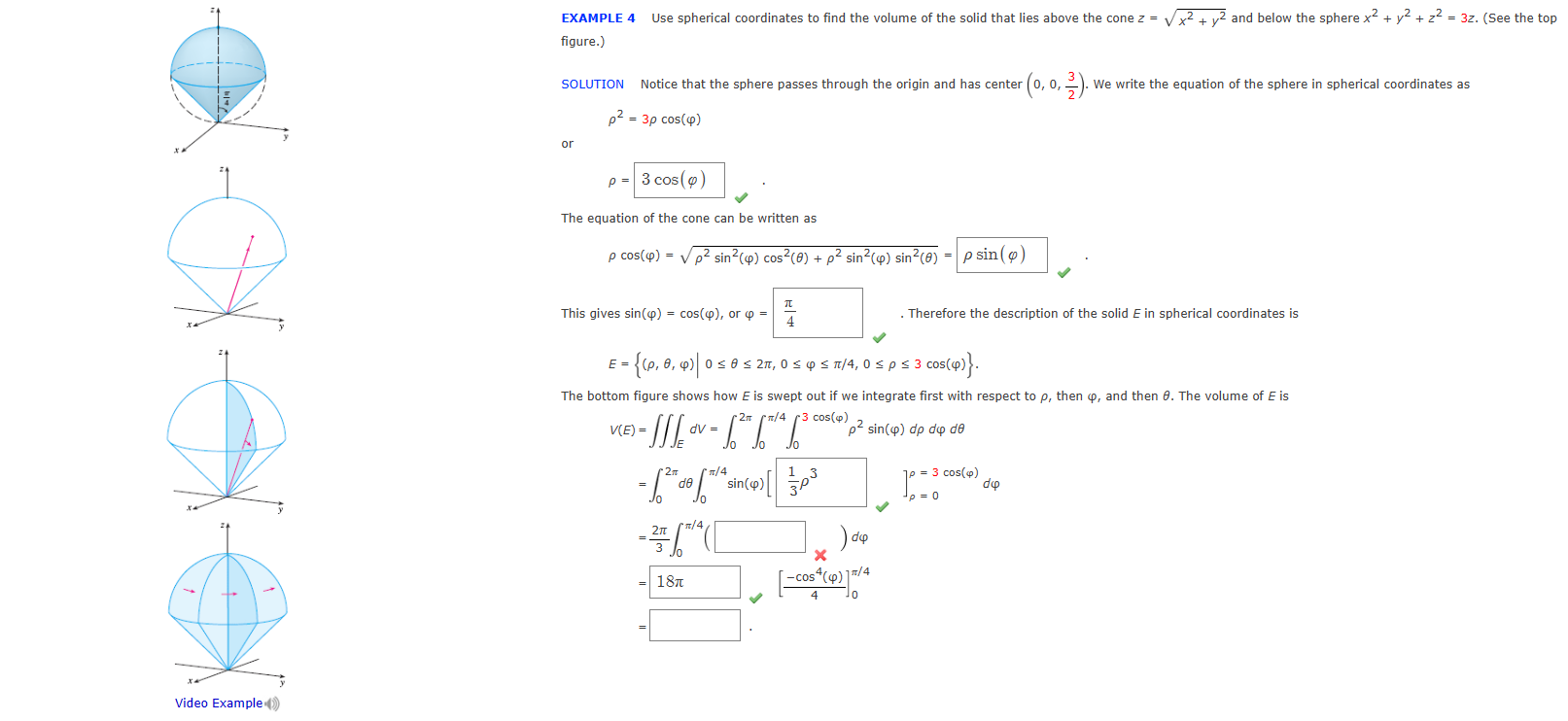 Solved EXAMPLE 4 Use spherical coordinates to find the | Chegg.com