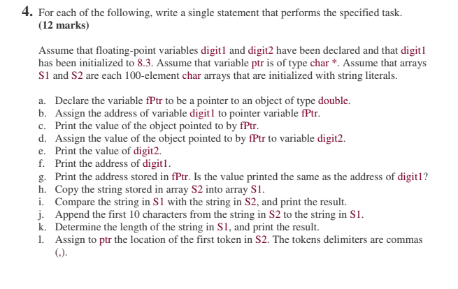 Solved a. 4. For each of the following, write a single | Chegg.com